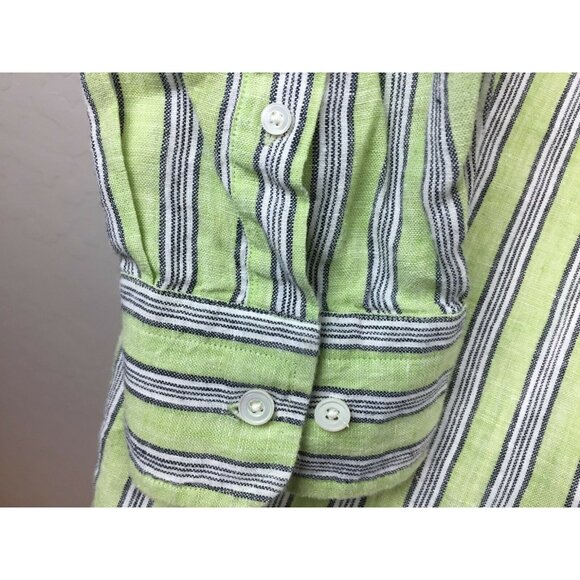 Express Mens Irish Linen Green Blue Striped Button-Up Shirt Size Large - Picture 4 of 6